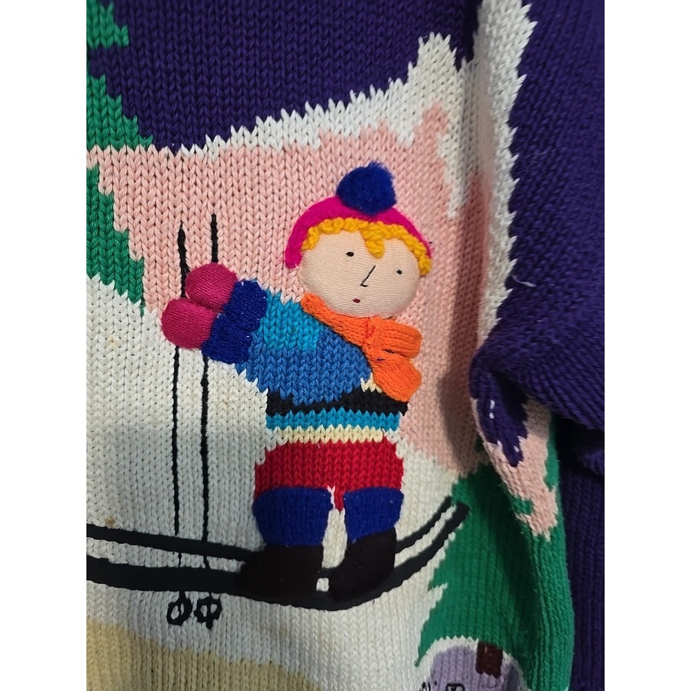 Vtg Isabella Raquel 3d Kid Skiing Winter Snow Handmade Peru Sweater 100% Cotton - Picture 3 of 9